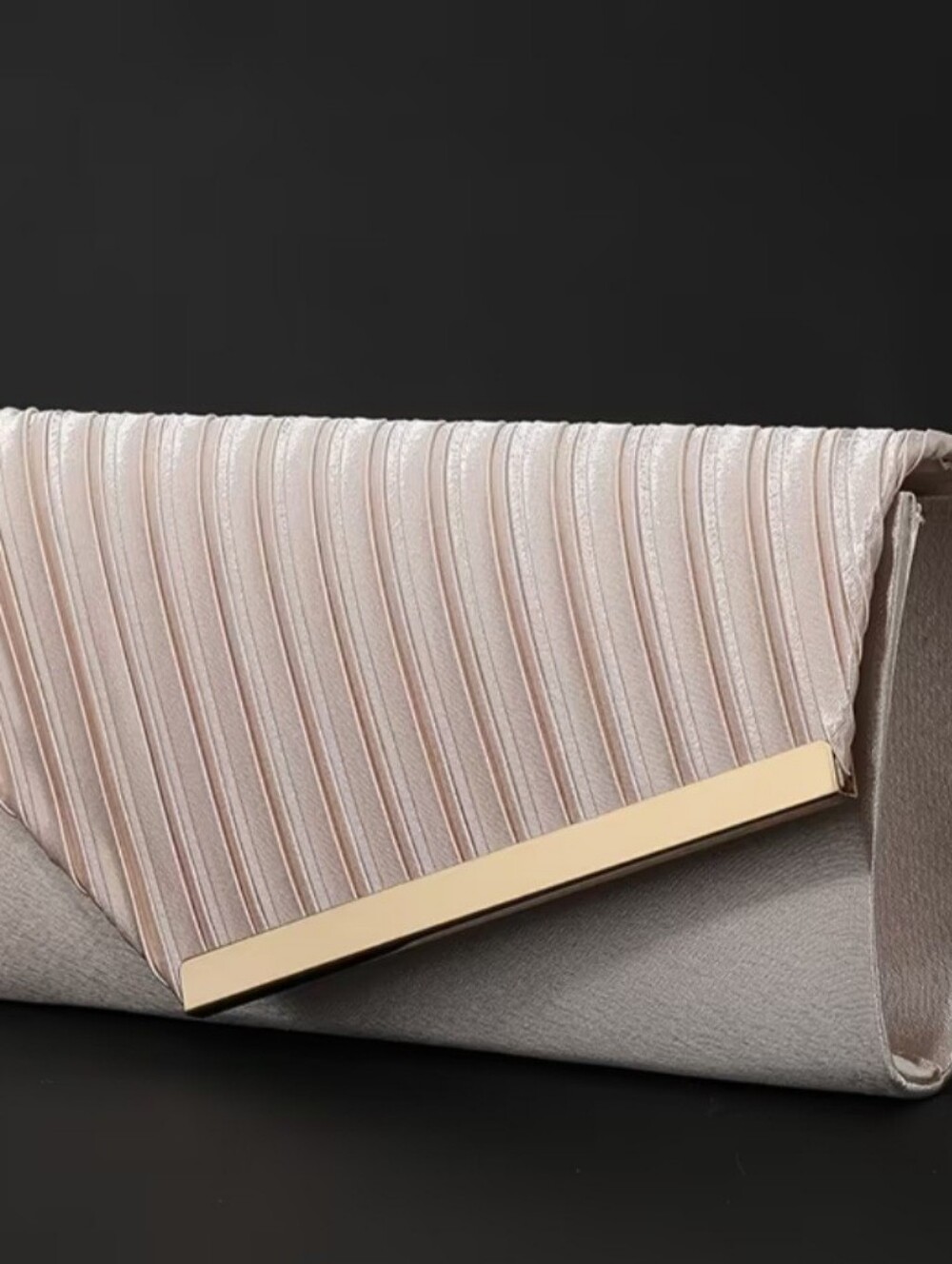 Blush Pleated Satin Clutch with Gold Bar Accent